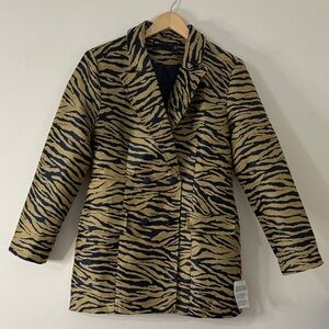 NEW ASOS DESIGN Tiger Print Metallic Jacquard Coat Statement Maximalist Size 8